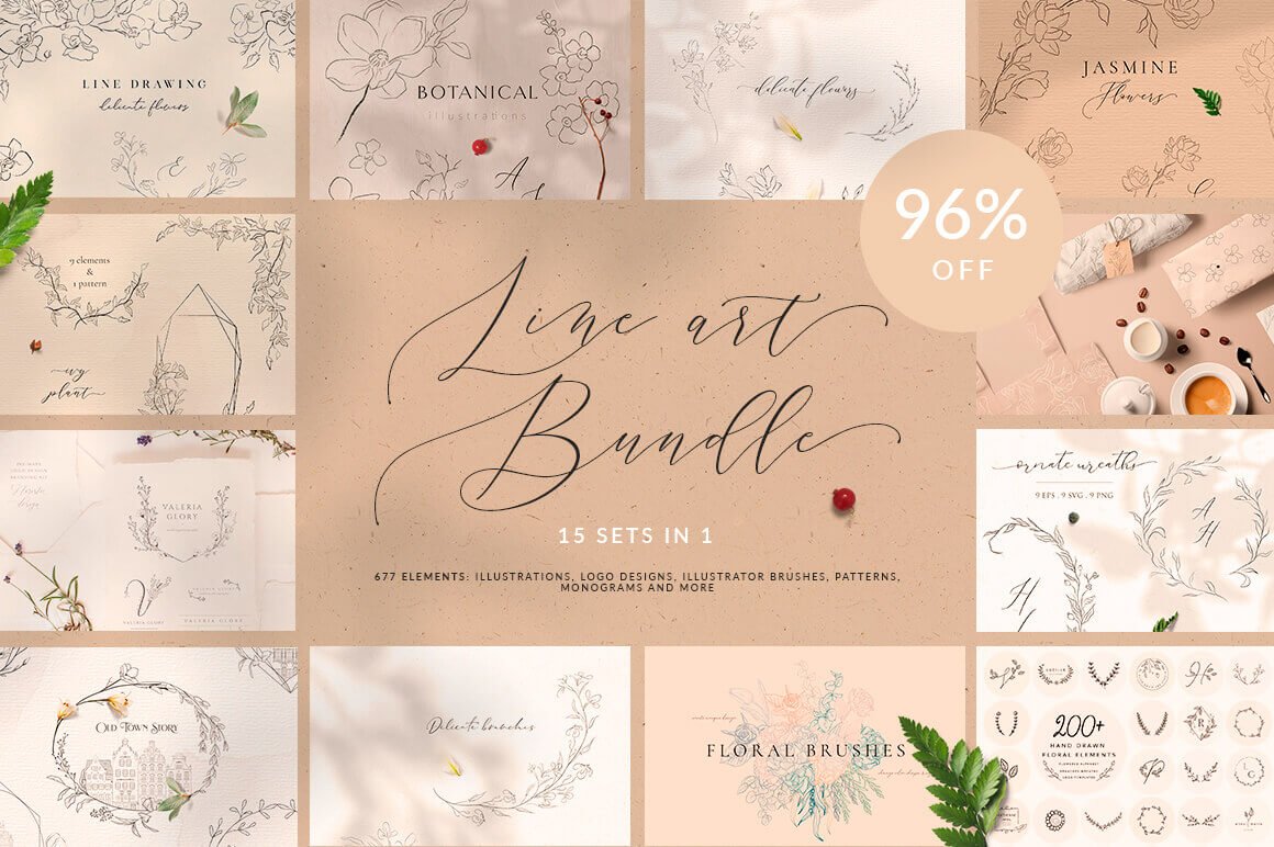 Line Art Floral Bundle by MightyDeals